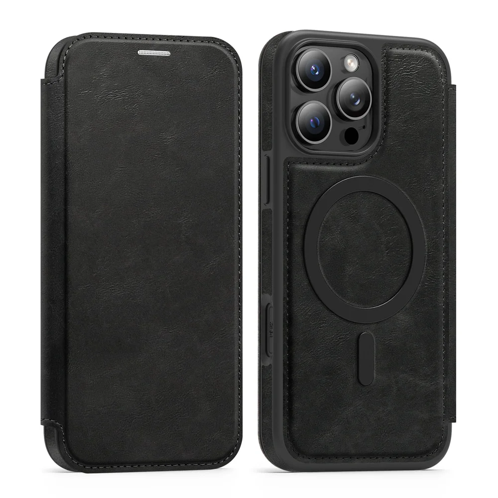Luxuriöse magnetische Flip-Leder-Brieftaschen-Handyhülle mit Magnet für iPhone 18 15 16 17 Pro Max 16E 14 13 12 11 mit Kartenfach und Kartenhalter – Detail 14