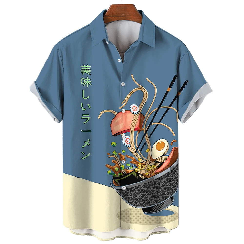 Japanese Summer Original Casual Shirts For Men Short Sleeved Top Hawaiian Streetwear Male Clothing Harajuku Y2k Vintage 3D Print