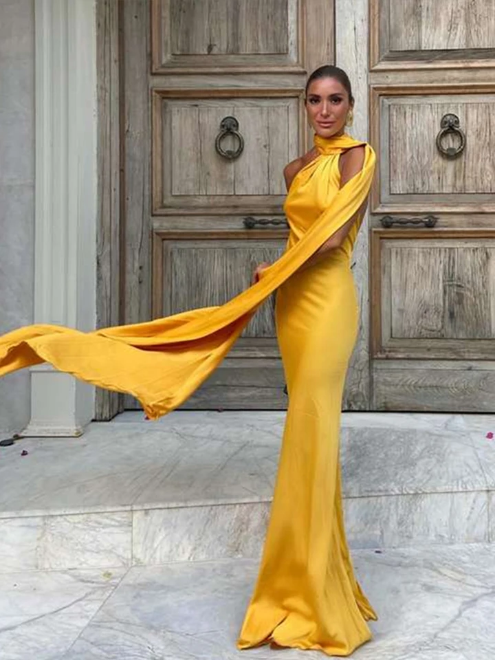 Vestido de fiesta de satén con cinta sexy para mujer, elegante, sin espalda, fuera del hombro, sin mangas, vestido liso de verano 2026 3