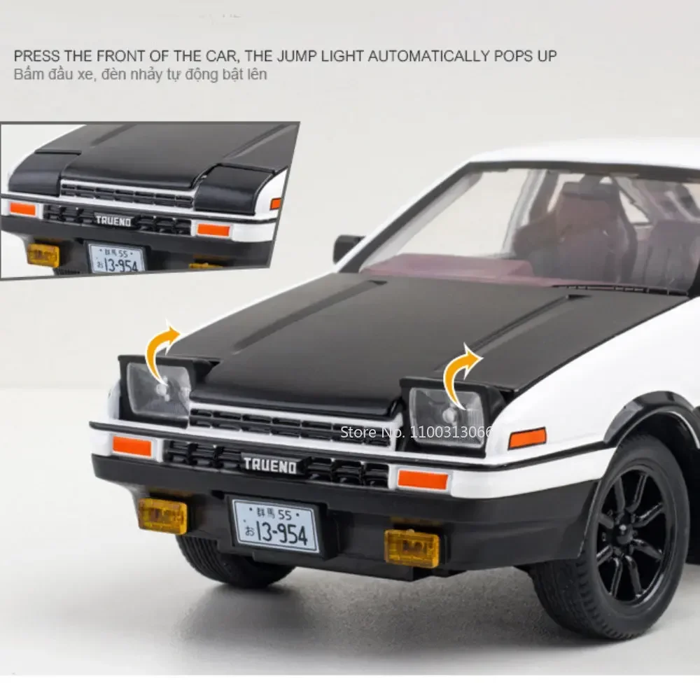 1:20 toyota ae86 liga diecast modelo carro brinquedos luz de som 4 portas abertas puxar para trás pneus de borracha veículos de simulação meninos presentes