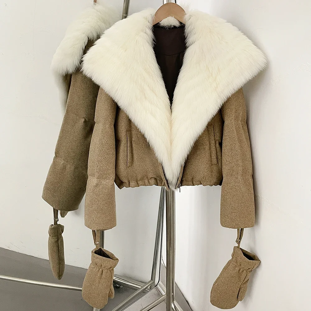 OFTBUY Daunenjacke mit passenden Handschuhen, neue, warme Winterjacke mit echtem Fuchspelz, luxuriöse Damenjacke aus Wollmischgewebe. – Detail 12
