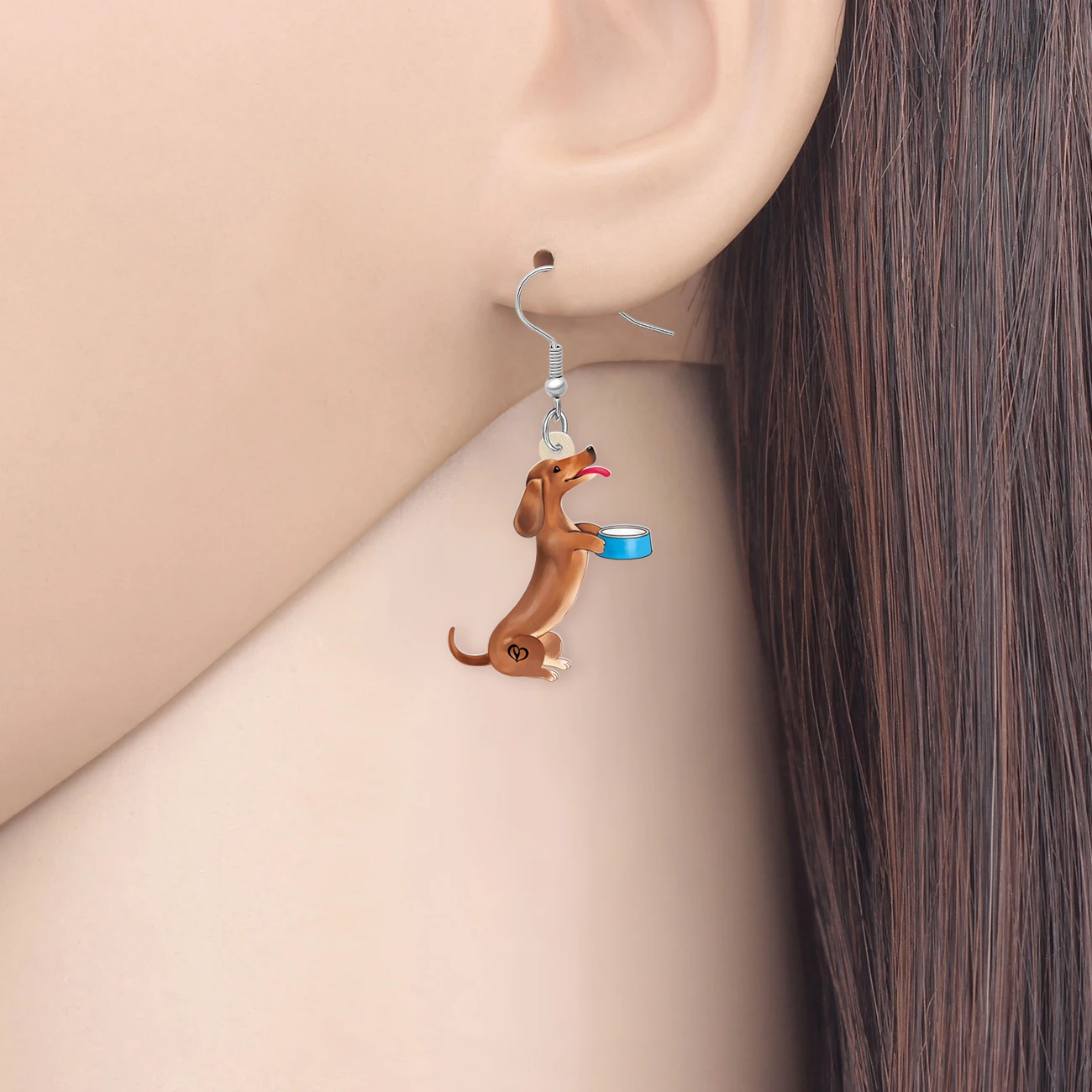 BONANY Acrylic Funny Bowl Standing Brown Dachshund Dog Earrings Drop Dangle for Women Girls Kids Teens Charms Pets Jewelry Gifts