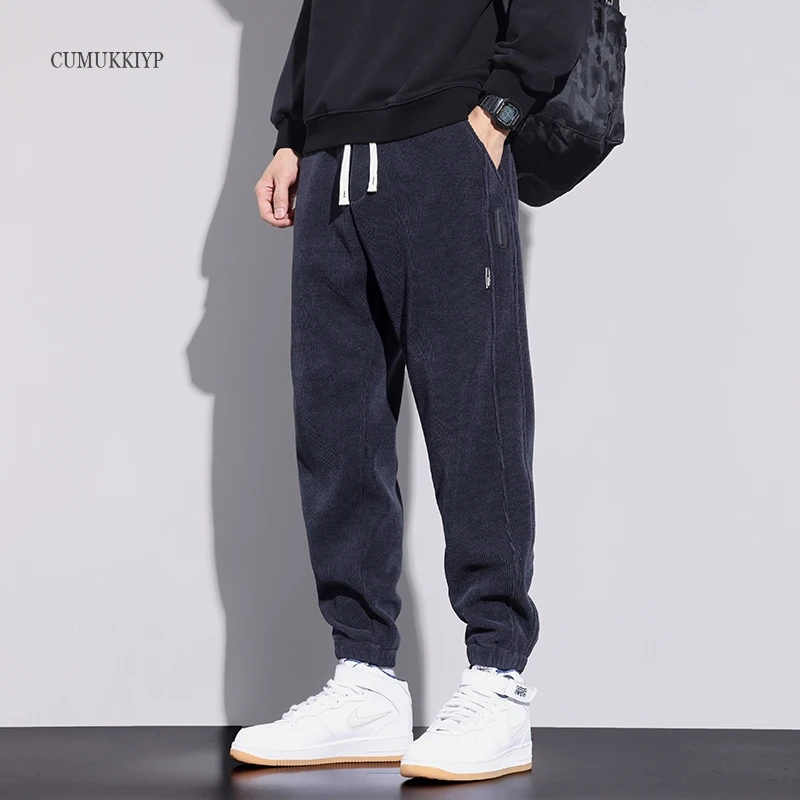 CUMUKKIYP Loose-fit Korean Style Casual Pants for Men in 2023 Autumn, Bosworth Velvet Drawstring Jogger with Tapered Hem