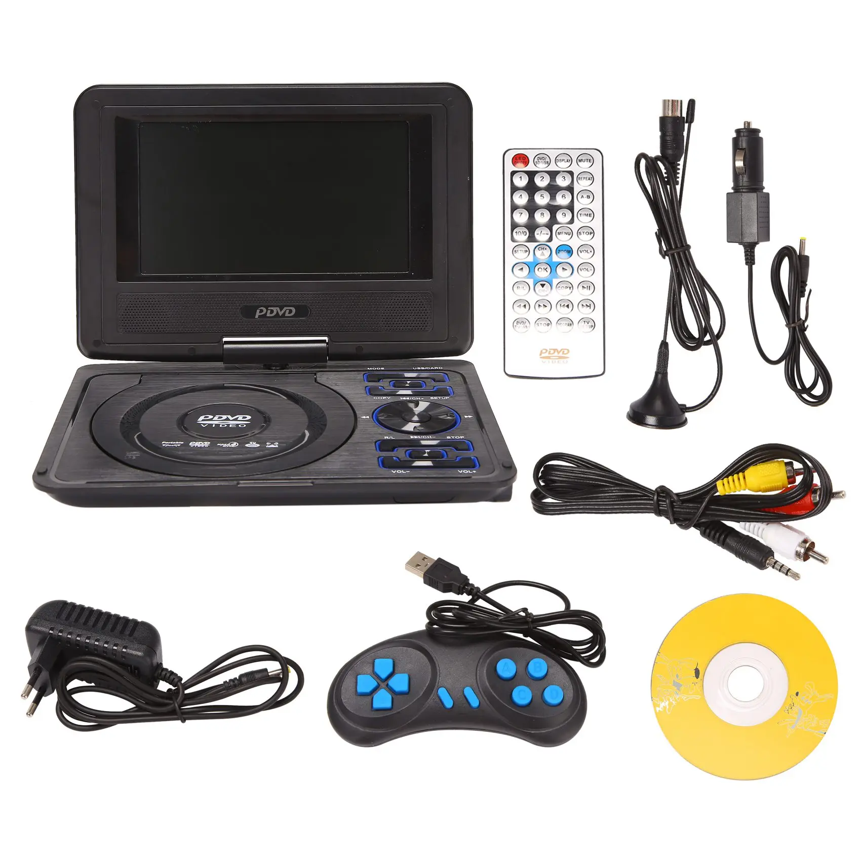 

Portable 7.8 Inch HD Home Car DVD Player VCD CD MP3 DVD TV Player USB SD Cards Game 16:9 Rotate Screen Car Radio EU