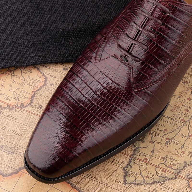 Cow Leather Coffee Oxford Shoes for Men Handmade Dress Shoes for Daily Wear Fashion Printing Men's Business Casual Office Shoes