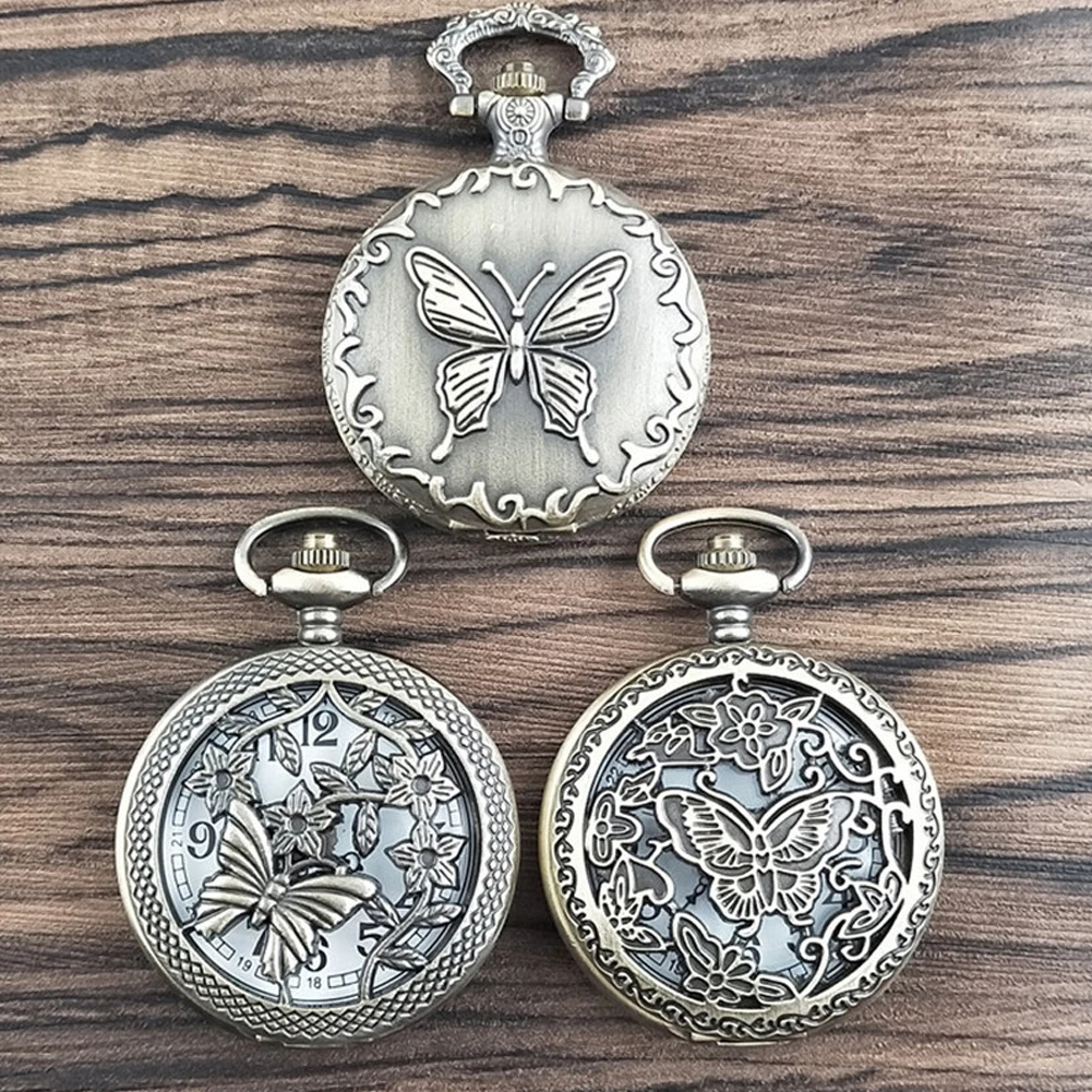 15 New Fashion Styles Vintage 1Pcs Pocket Watch with Chain Metal Hollow Cute Carving Pattern Pendant Chain Clock Birthday Gift