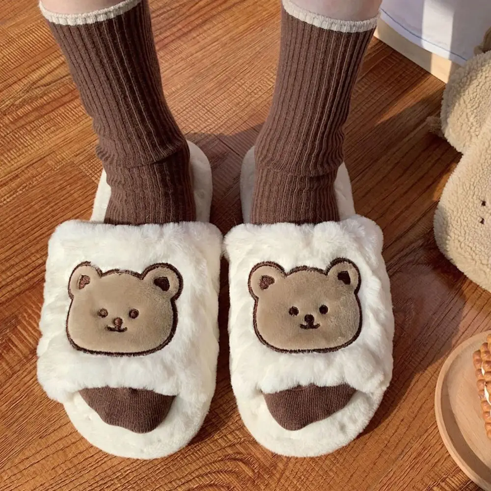 

Популярные нечеткие плюшевые тапочки с медведем, удобные повседневные тапочки с сеткой, зимние утепленные плюшевые туфли на плоской подошве с героями мультфильмов для мужчин и женщин