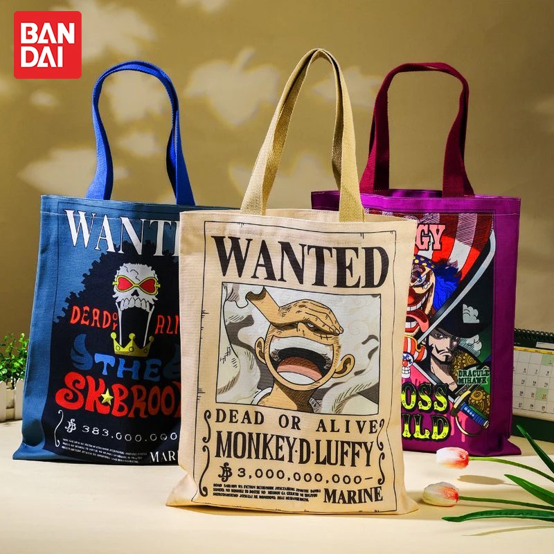 

One Piece Canvas Bag Bandai Luffy Zoro Law Wanted Anime Cartoon Student Commute Storage Shopping Bag Single Shoulder Tote Gift
