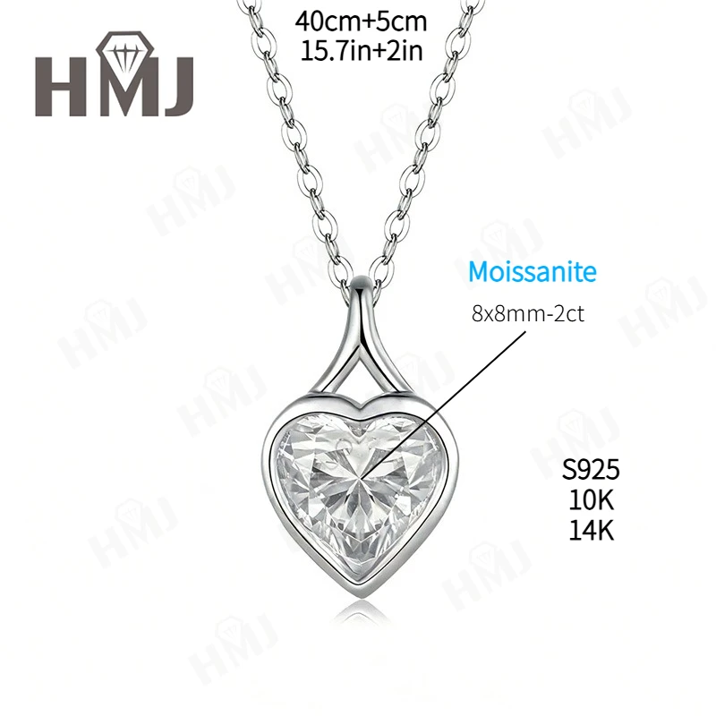 

2ct Moissanite Heart Necklace 925 Sterling Silver/10K/14K Gold Heart Cut Solitaire Pendant Stackable Jewelry for Women Gift