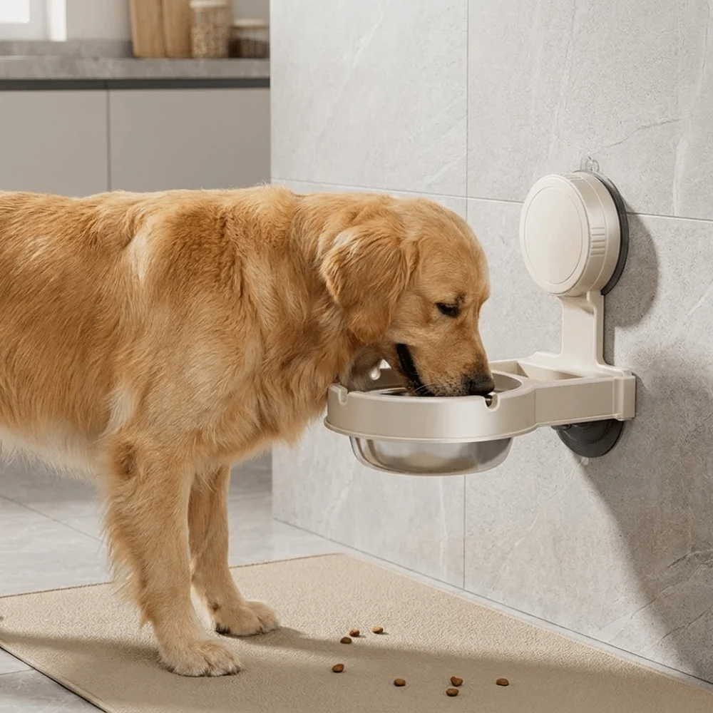 Suction Cup Wall Mounted Dog Bowl Anti Spill Leak-Proof Dogs Watering Bowl Space Saving No-Drill Cervical Spine Bowl Pet Feeding