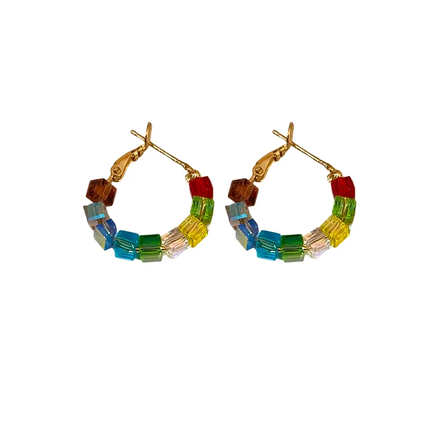 New Summer Dopamine Colorful Square Zircon Beaded Earrings for Women Girl Sweet Design Fashion Party Jewelry Accessories Gift