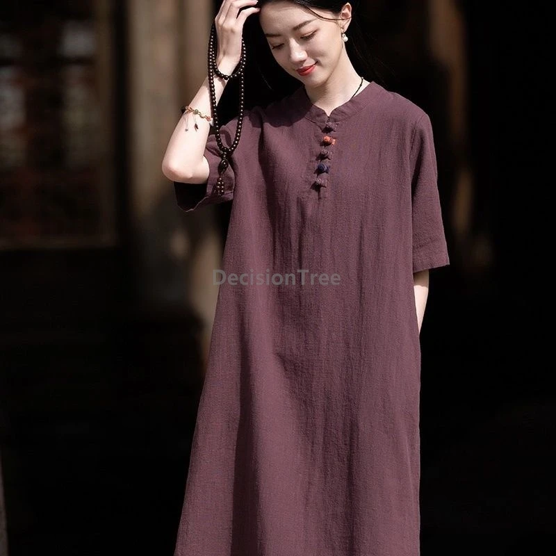 

2025 new chinese style zen temperament qipao improved vintage cotton and linen qipao summer loose comfortable casual daily dress