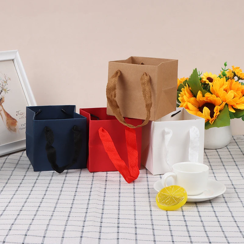 Square Portable Kraft Paper Bag Flowers Packaging Bag Birthday Wedding Gift Bag