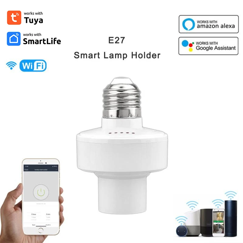 

Умный адаптер Tuya WiFi для лампочки E27 E26, цоколь для лампы AC Smart Life, беспроводное голосовое управление с Alexa Google Home
