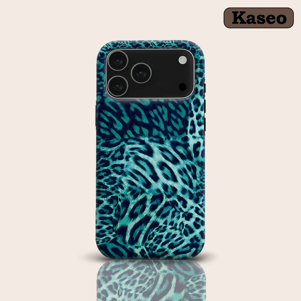 

KASEO Matte Bumper for Magsafe Case for IPhone 17 16 15 14 Plus 13 Pro Max Shockproof Hard PC Teal Leopard Cover
