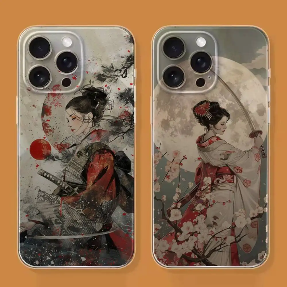

Samurai Warrior Geisha Phone Case For iPhone 6,16,15,14,13,12,11,17 Pro,Max,Plus,X,XS,XR,SE,Mini Transparent Soft Cover