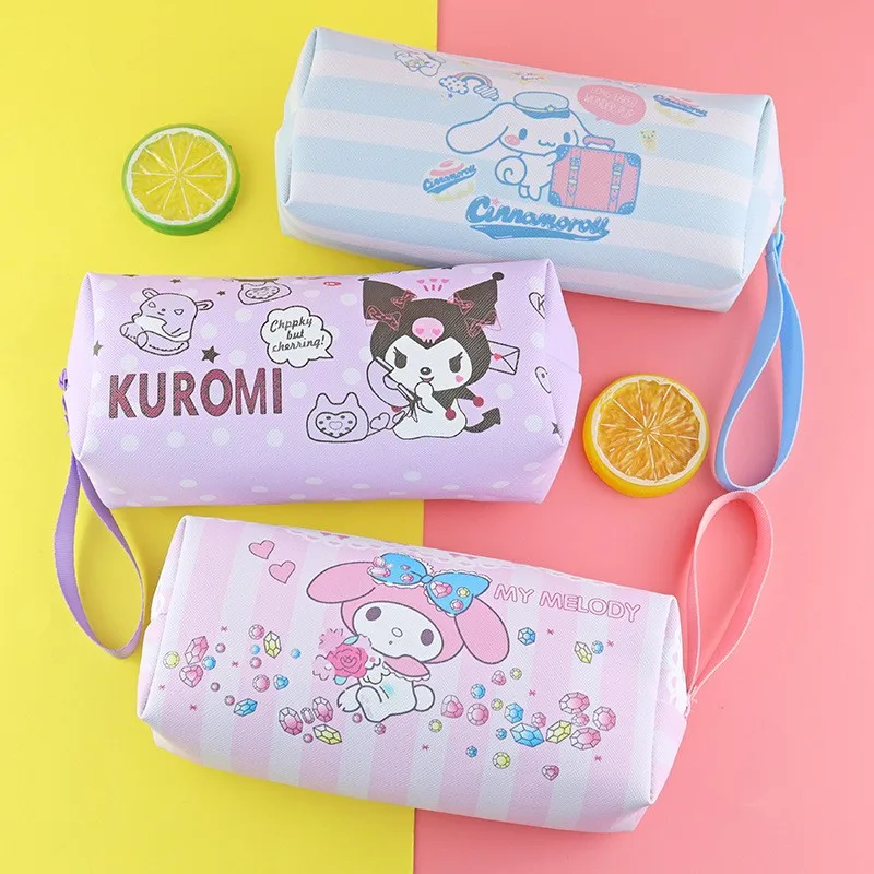 Estuche para lápices Sanrio Cinnamoroll Hello Kitty Kuromi Melody, bolsa de papelería de PU impermeable, bolsa para lápices, papelería para estudiantes
