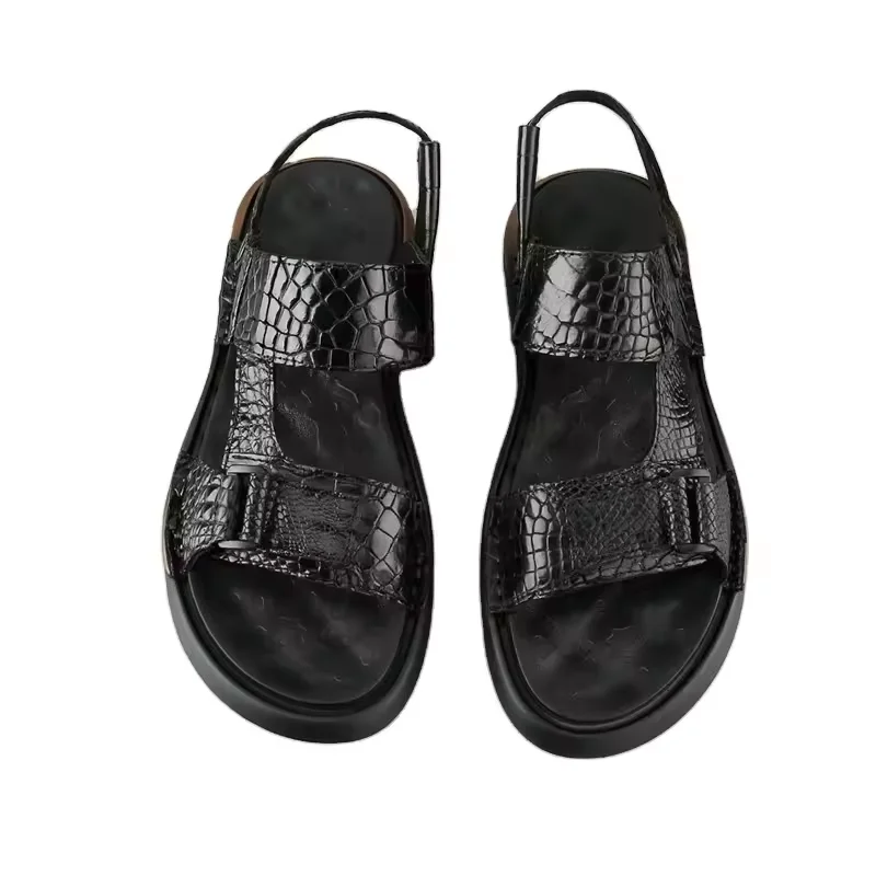 Authentic Exotic Crocodile Skin Classic Black Two-way Men's Slides Sandals Genuine Real Alligator Leather Male Open Toe Slippers