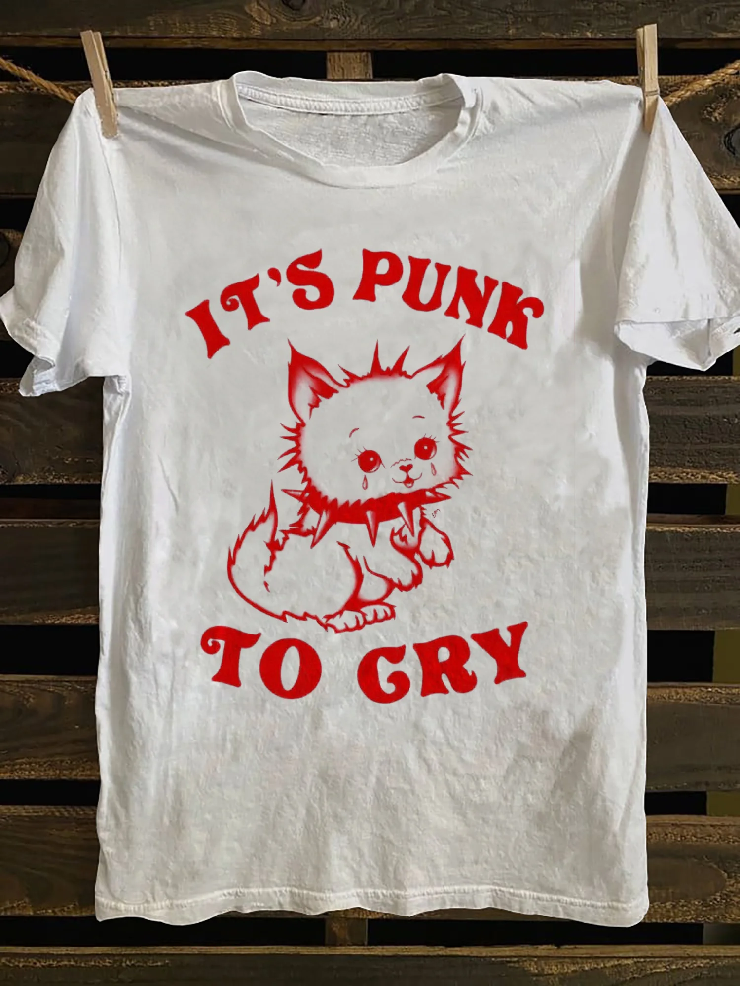 

Sense of design-Men'S Retro Punk Rock Pattern T-Shirt- "Crying is Punk's" Funny Ironic Humor, Soft