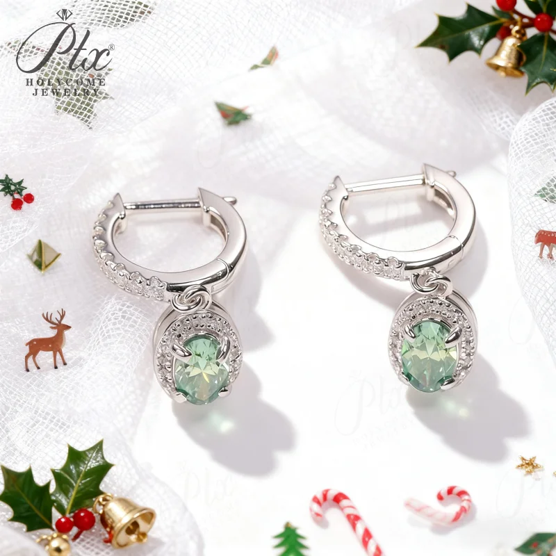 

Total 4ct Green Oval Moissanite Drop Earrings with Certificate Passed Diamond Test Women 's Jewelry Christmas Gift S925 Silver