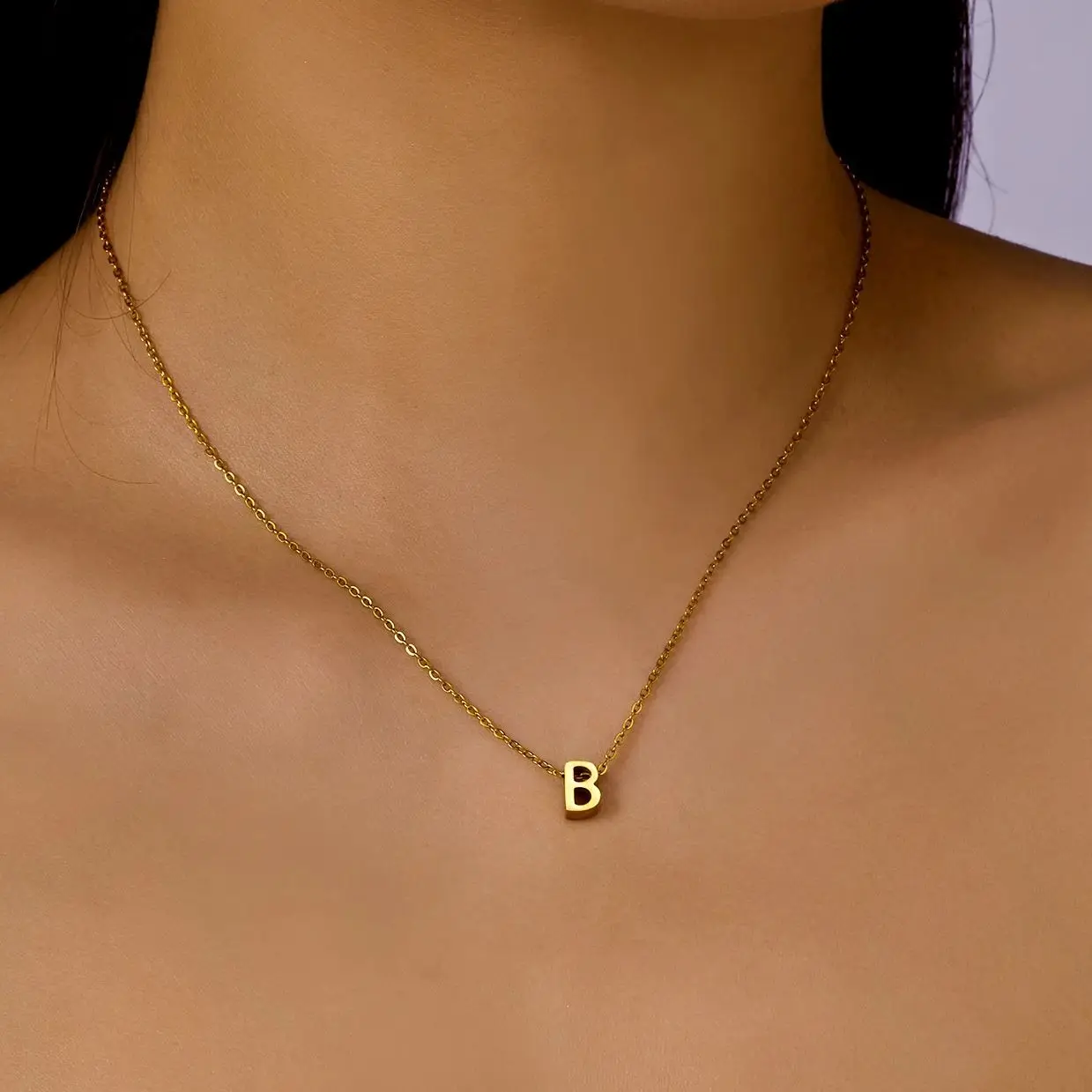 Stainless Steel Initial Necklace for Women Men Gold Color Cut Letters Single Name Choker Necklace Jewelry Gift Dropshipping