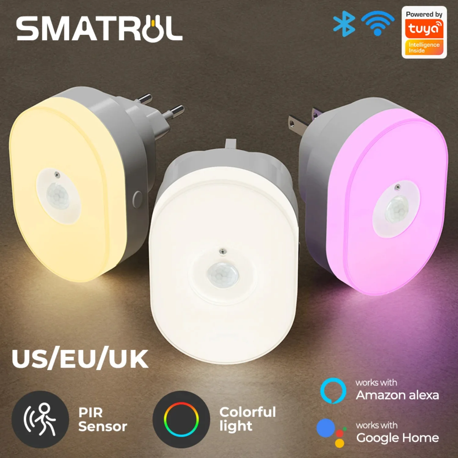 WiFi  Smart Led Night Light PIR Motion Sensor Eu  Uk Plug In Wall Lamp Warm White RGB Room App Voice  Alexa