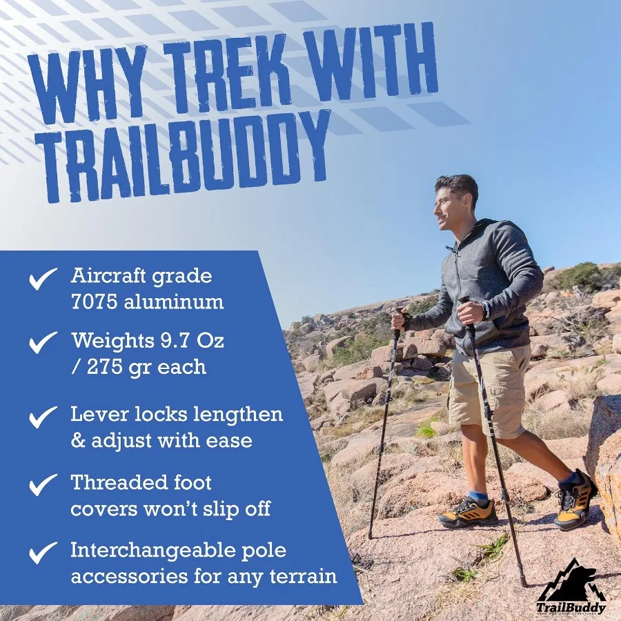 TrailBuddy أقطاب رحلات السفاري خفيفة الوزن 7075 أقطاب المشي لمسافات طويلة من الألومنيوم للنساء والرجال وكبار السن عصي المشي القابلة للطي للسفر #3