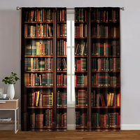 2pcs, Curtains Roller Blinds 2D print Vintage Bookshelf Print Polyester (without rod) Home Decor Ldeal for Bedroom & Living Room