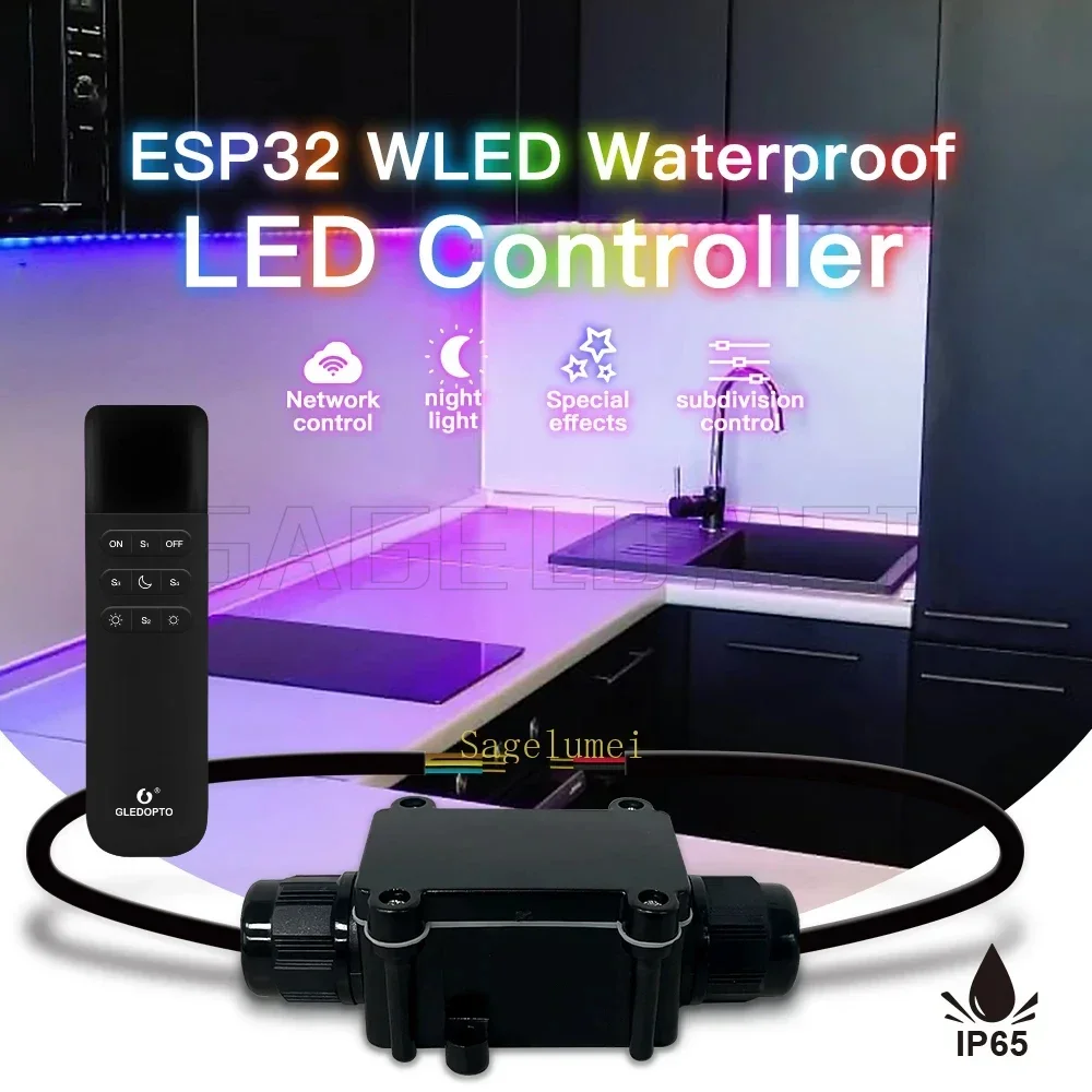 GLEDOPTO DC5-24V ESP32 WLED Controller IP65 Waterproof Dynamic Lights LED RGB IC Outdoor WiFi WS2811 WS2812 SK6812 WS2813 WS2815