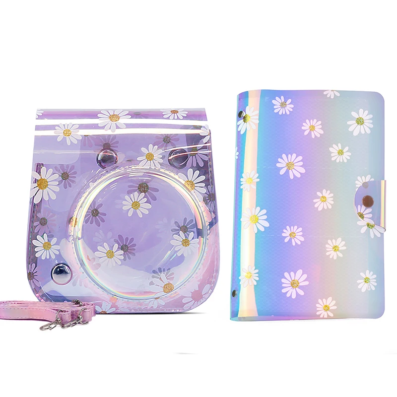 For Fujifilm Instax Mini 11 Camera Daisy PVC Case Bag with Shoulder Strap Carrying Instax Mini Bags + 96 Pockets PVC Album