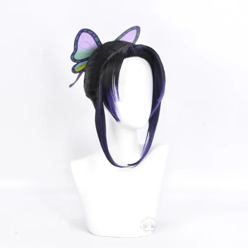 Kimetsu No Yaiba Cosplay Kochou Shinobu Wig Black Purple Mixed Short Wigs Butterfly Hairpin Synthetic Hair for Halloween Costume