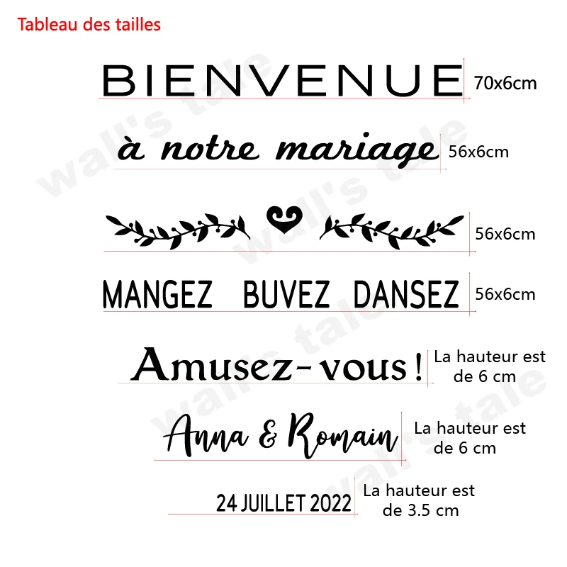 French Personalized Wedding Pallet Stickers BIENVENUE Wedding Venue Decorations Custom Names Date Vinyl Decals Party Decor