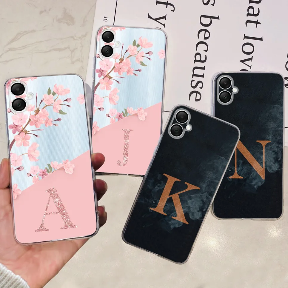 Nickname 26 Letters Phone Case For Samsung Galaxy A06 / A16 A065F Case Black Pink Clear Soft Silicone Housing SamsugA06 A 06 A16