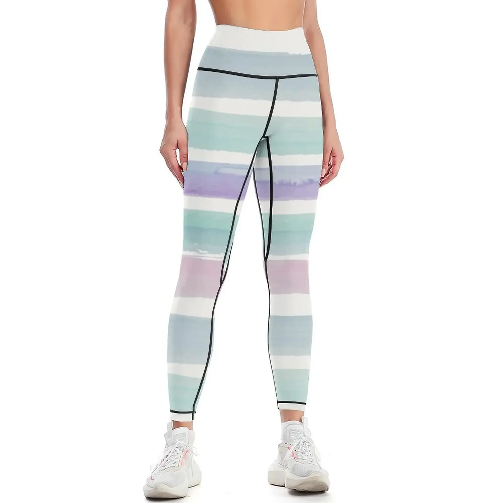 

Pastel Watercolor Stripes Leggings Women's gym workout clothes for exercise clothing for Fitness woman Womens Leggings