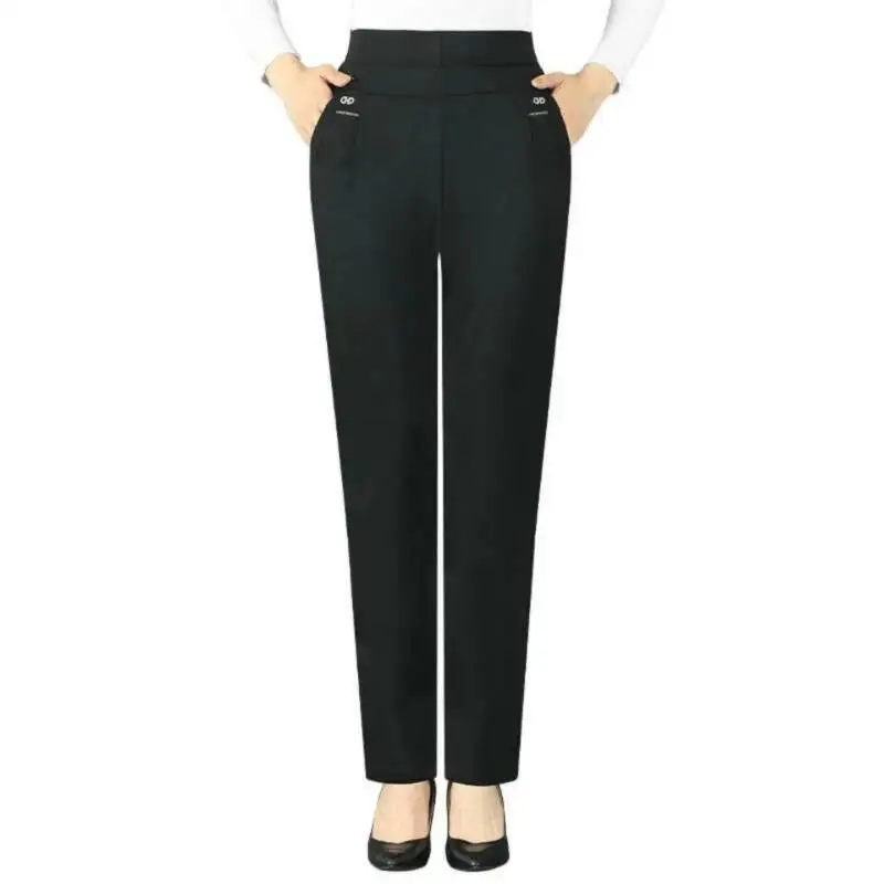 

2025 Spring Autumn Women's Trousers Casual Elastic High Waist Pants Office Lady Elegant Straight Trousers Pantalon Femme