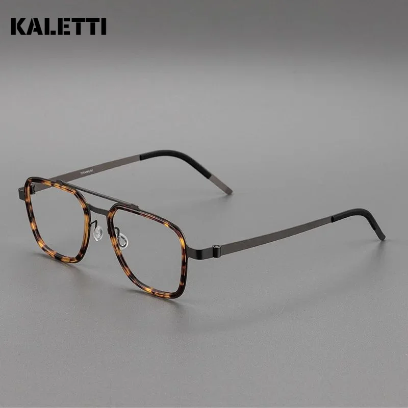 Double beam plate glasses frame men and women myopia pure titanium glasses frame business square screwless glasses frame