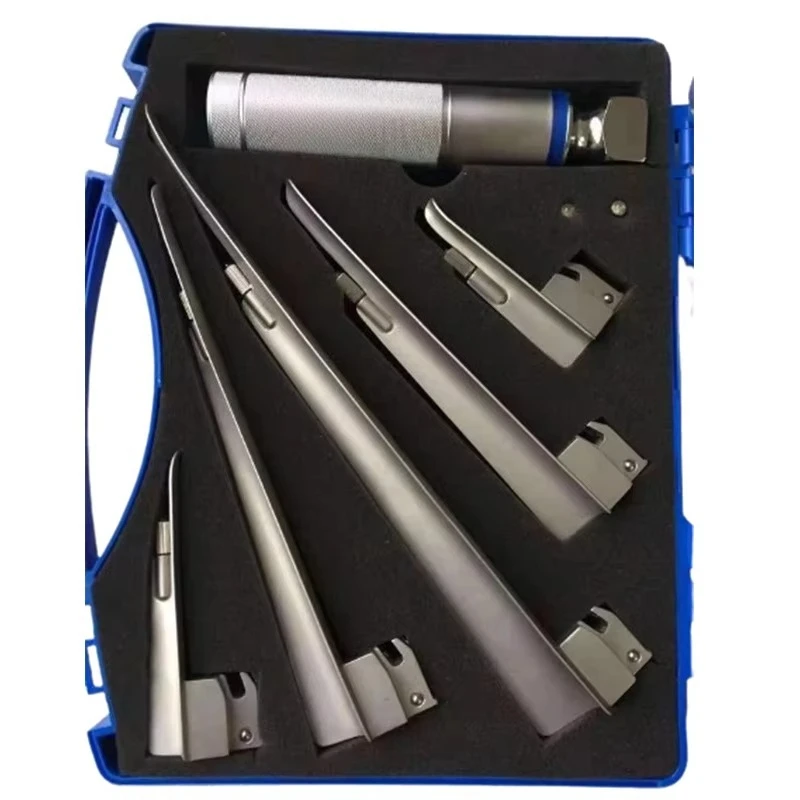 Veterinary Equipment LED Optical Fiber Laryngoscope Set with 5 Blades for Dog Pet Use