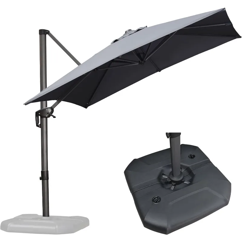 10 Feet Patio Umbrella with Base Outdoor Cantilever Square Umbrella Aluminum Offset Umbrella with 360-degree Rotation