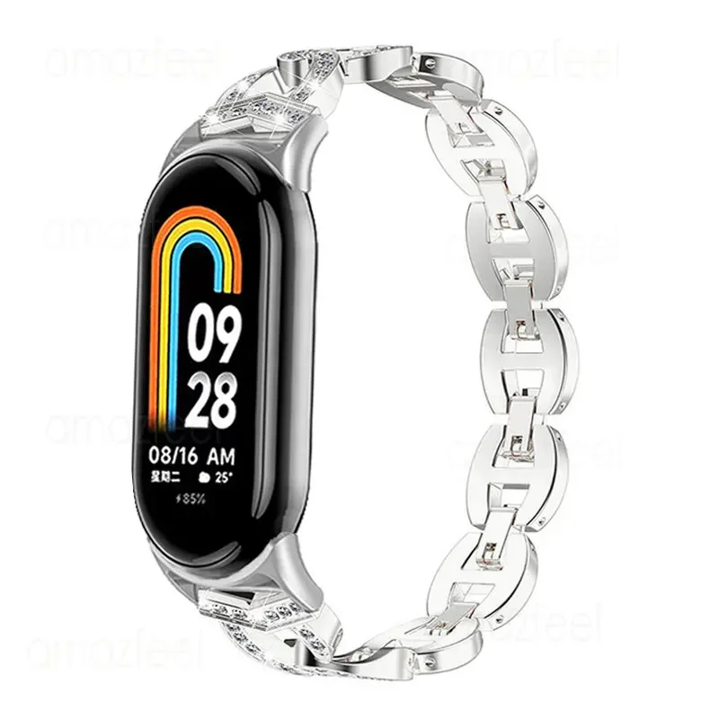 Metalowy diamentowy pasek do zegarka Xiaomi Mi Band 8 9 Pasek do zegarka Mi Band 8 9 NFC Smartband Akcesoria Opaska na rękę Bransoletki Miband 8