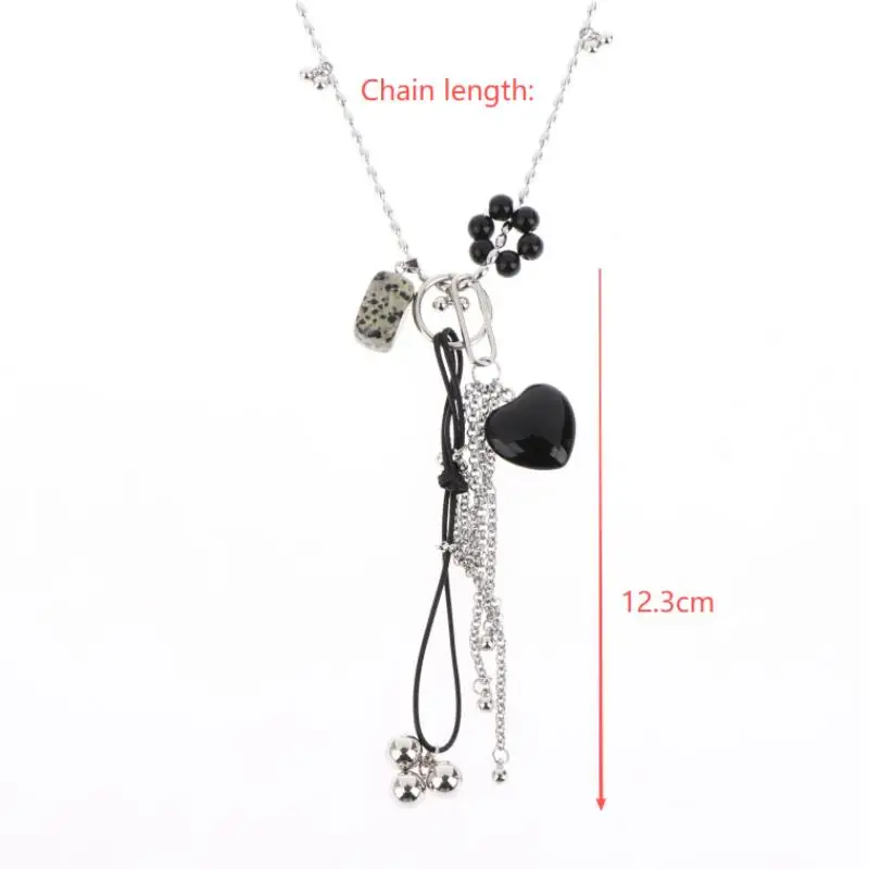 الأزياء الملونة كريستال القلب شرابة قلادة قلادة للنساء الفتيات رصدت المربعات سحر سلسلة طويلة الرقبة مجوهرات هدية #5