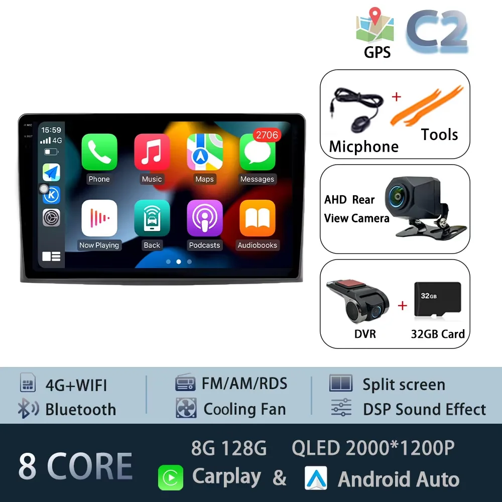For Toyota Corolla Verso Spacio E120 2001-2007 Autoradio Carplay WIFI Car Radio GPS Navigation Multimedia Video Stereo DSP Audio - afbeelding 1