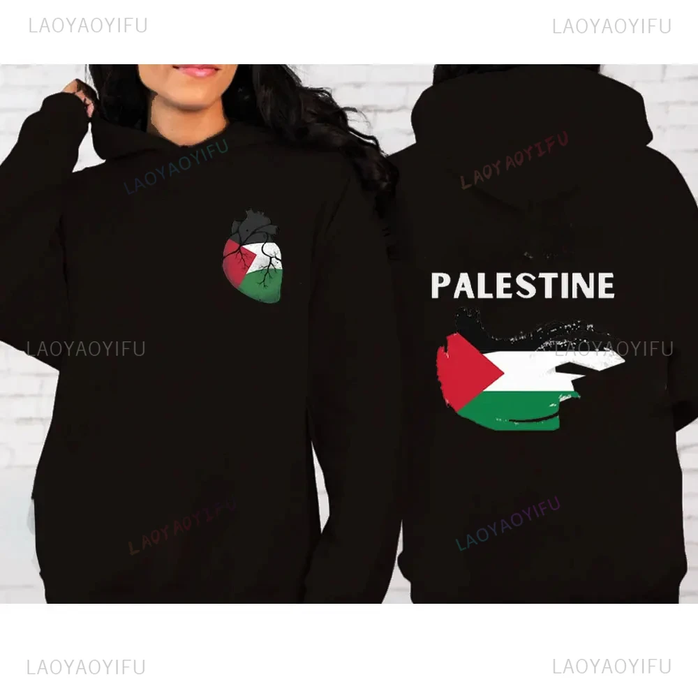 New in Hoodies & Sweatshirts Palestine Olive Hoodie Heart Calligraphy Hoodies Indipendence Gift Clothing Heart Flag Hoodies