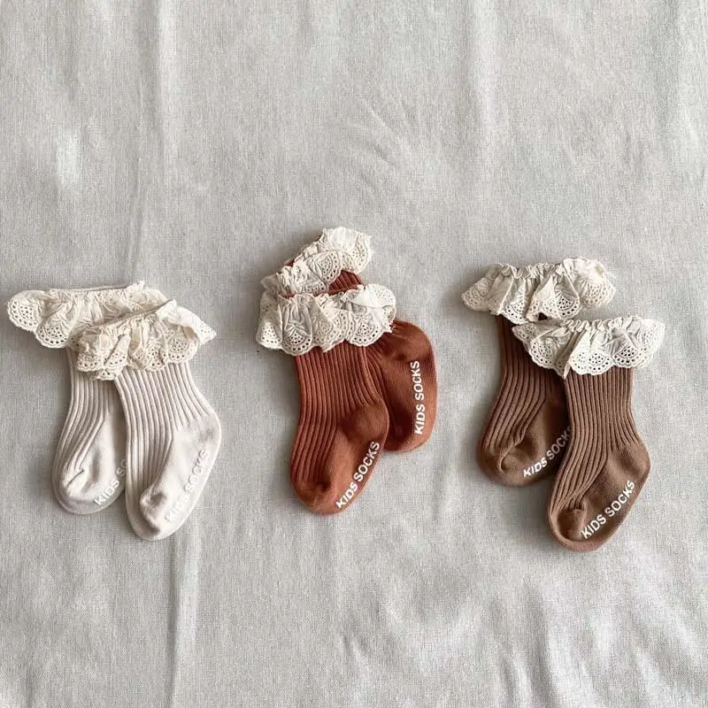 Toddler Baby Girl Socks Anti Slip Lace Newborn Baby Knee Cotton Socks for Girls Princess Long Autumn Spring Stockings