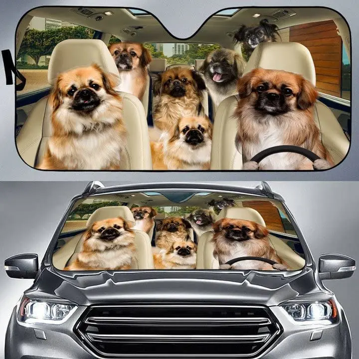 

Tibetan Spaniel Family Auto Sun Shade Car Windshield Window Cover Sunshade, Tibetan Spaniel Family Members Driving Left Hand Aut