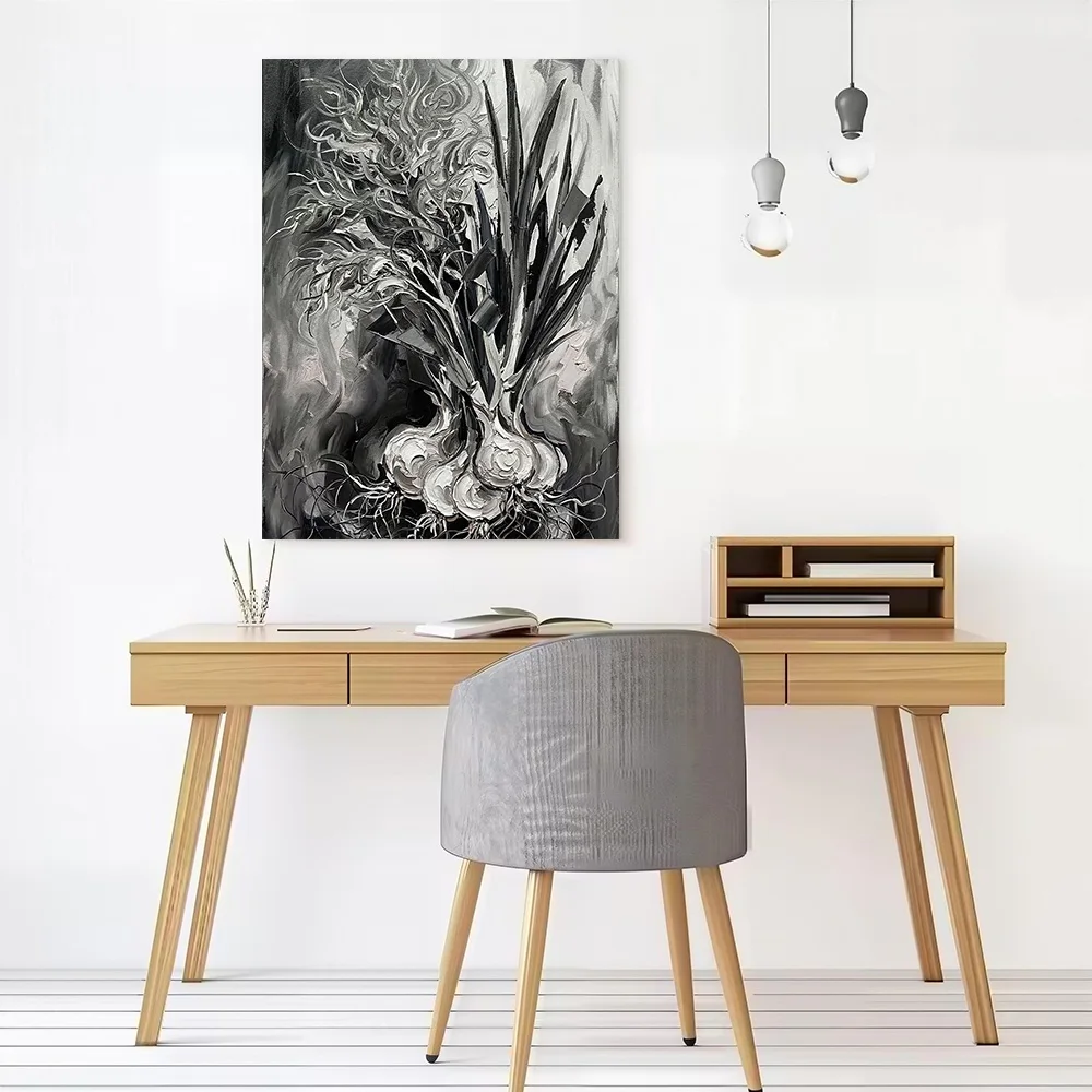 Monochromatic Garlic Painting Canvas Print Perfect Gift for Fans Lovers Personalized Wall Art Poster for Vintage Decor Bedroom