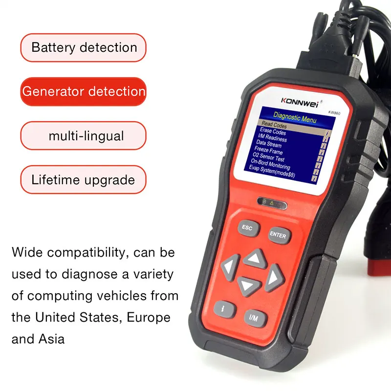 KONNWEI KW860 OBD2 Diagnostic Tool And Professional Battery Tester For Cars I/M Readiness Oil Lamp Error Code Reader Auto Tools