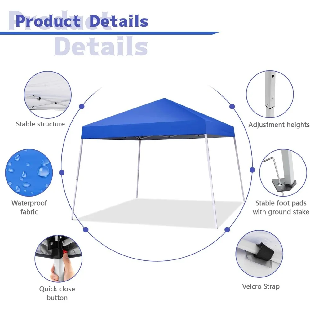 Canopy Tent, 10X10 FT Pop Up Canopy Outdoor Instant Tent Slant Legs with Carrying Bag, Portable Gazebo Shelter