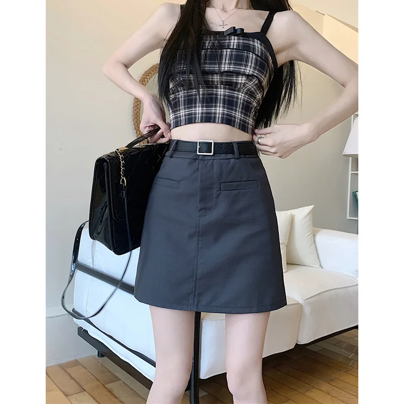 

Skirts Womens Wool Blend Plaid Accordion Skirt University Speech Academic Classic Autumn Professional Lady Meeting Suit Office