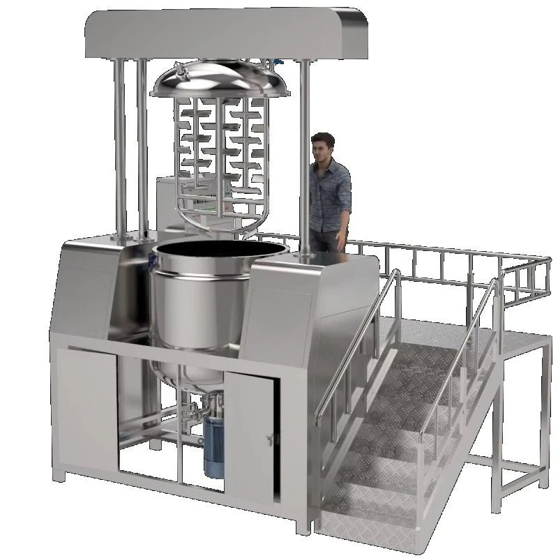 Vacuum Emulsifier 100L High Shear for Tomato Paste PLC Hydraulic Lifting Mixer Food Equipment Custom