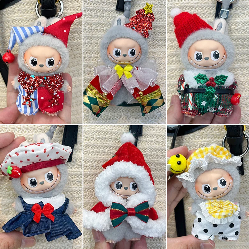 

For 4.0 Pin for Love Labubu Clothes Christmas Navy skirt beret Clothing For 10cm Labubu doll outfit Accessories